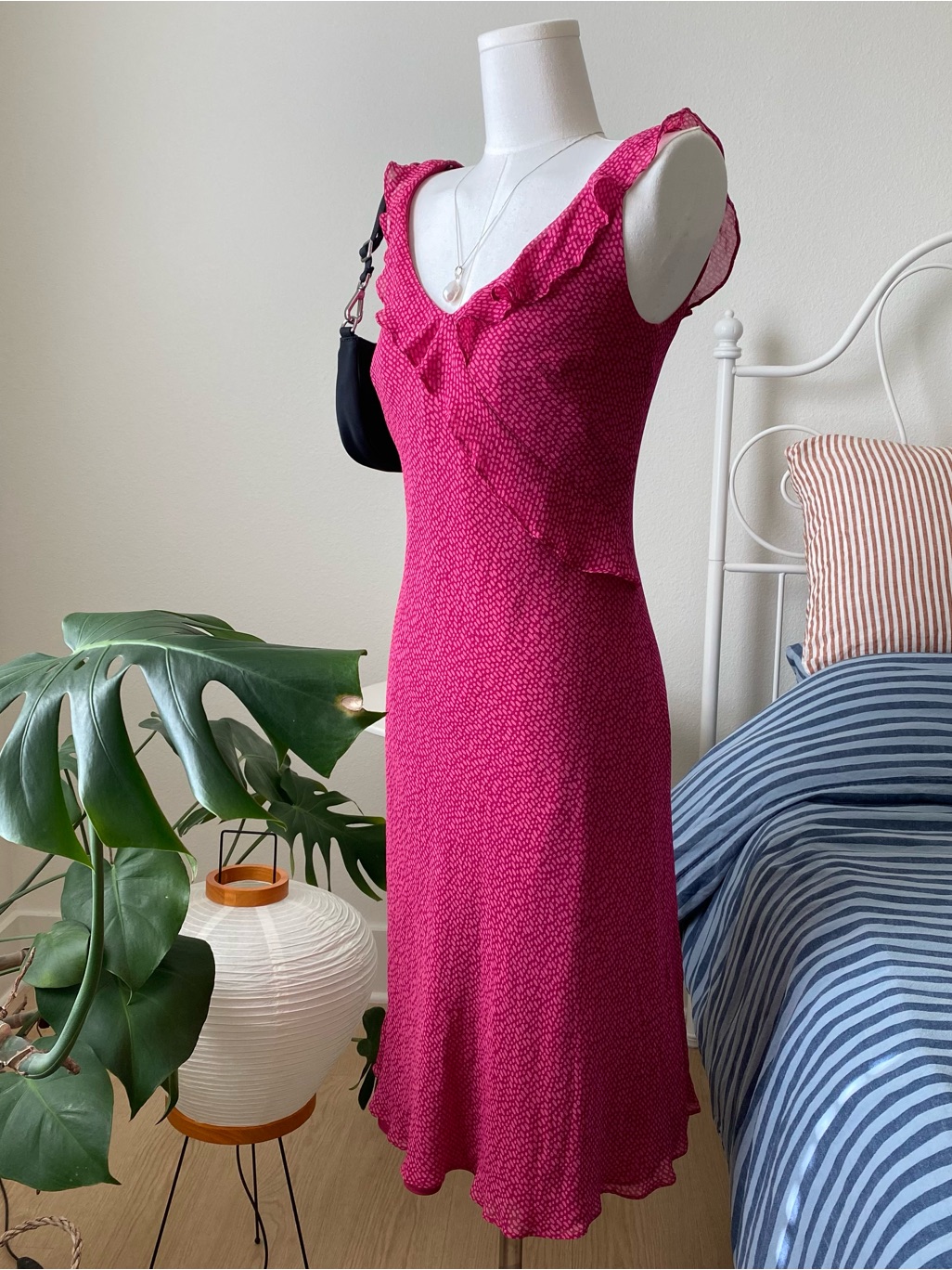 Vintage Y2k Ann Taylor Pink Silk Ruffle Dress Size 2